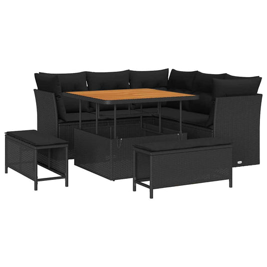 Garten-Sofa-Set 8 pcs Schwarz Poly-Rattan