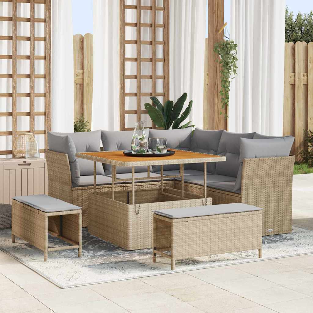 Garten-Sofa-Set 8 pcs Beige Poly-Rattan