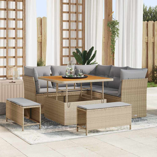 Garten-Sofa-Set 8 pcs Beige Poly-Rattan