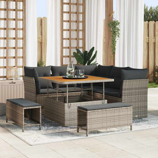 Garten-Sofa-Set 8 pcs Grau Poly-Rattan