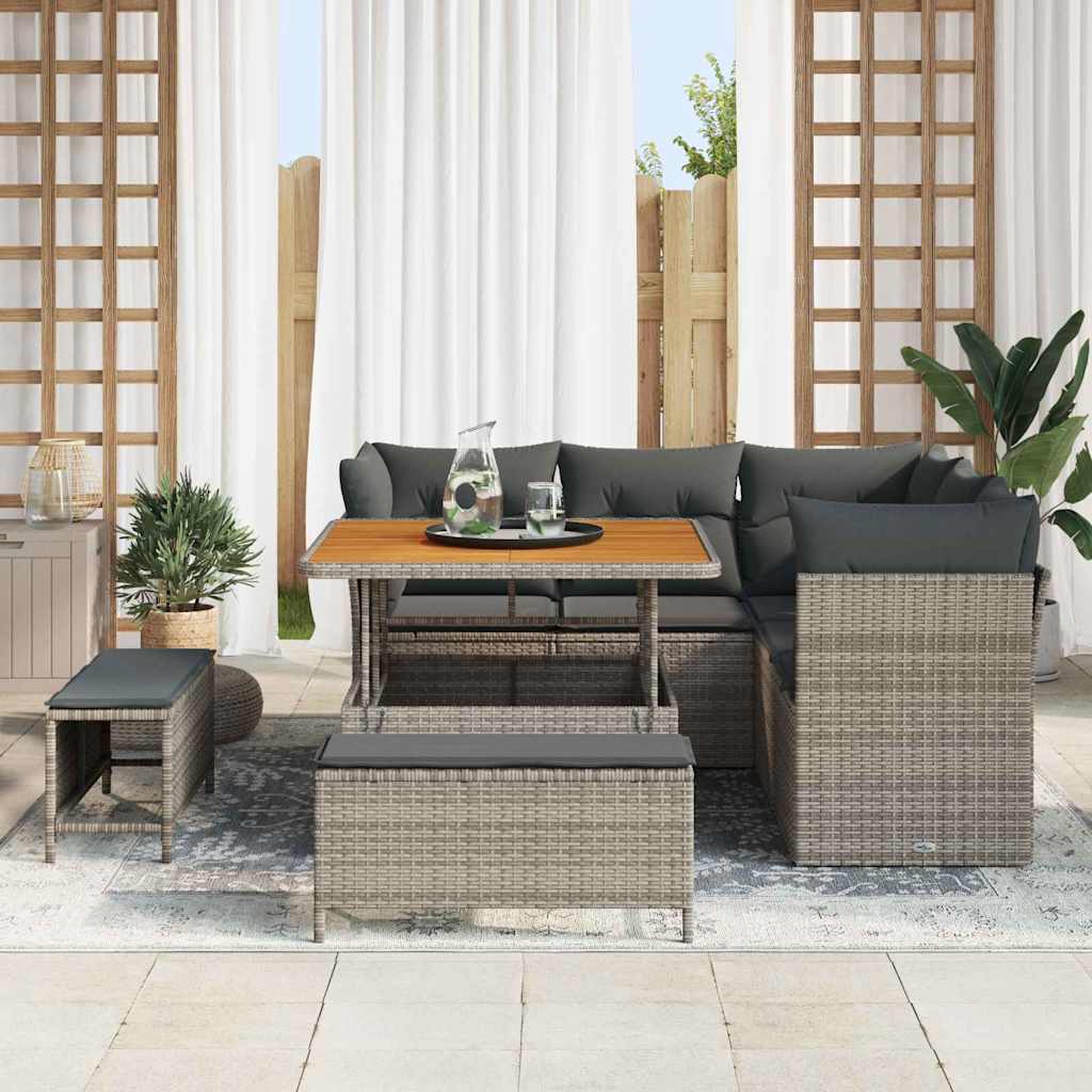 Garten-Sofa-Set 8 pcs Grau Poly-Rattan