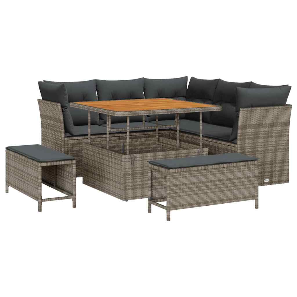 Garten-Sofa-Set 8 pcs Grau Poly-Rattan