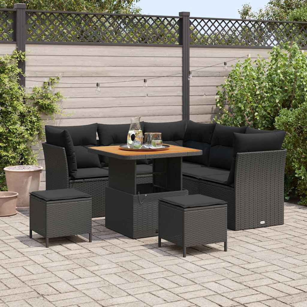 Garten-Sofa-Set 8 pcs Schwarz Poly-Rattan