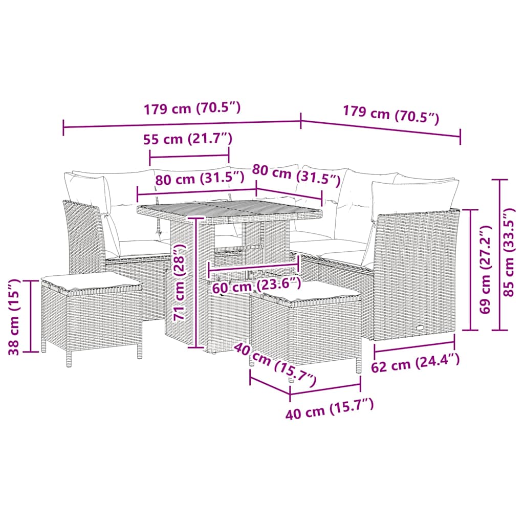Garten-Sofa-Set 8 pcs Beige Poly-Rattan