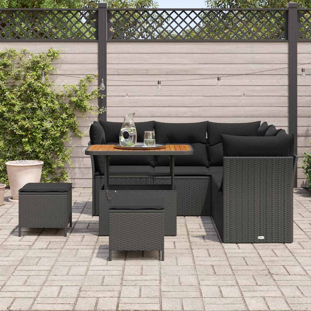 Garten-Sofa-Set 8 pcs Schwarz Poly-Rattan