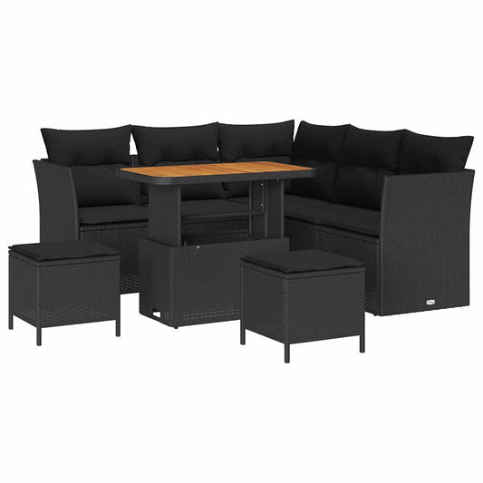 Garten-Sofa-Set 8 pcs Schwarz Poly-Rattan