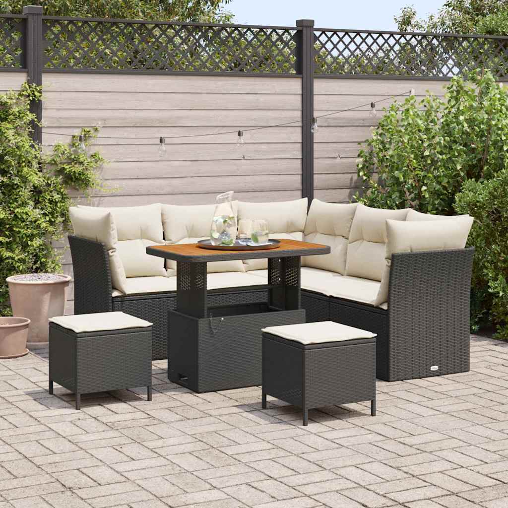 Garten-Sofa-Set 8 pcs Schwarz Poly-Rattan