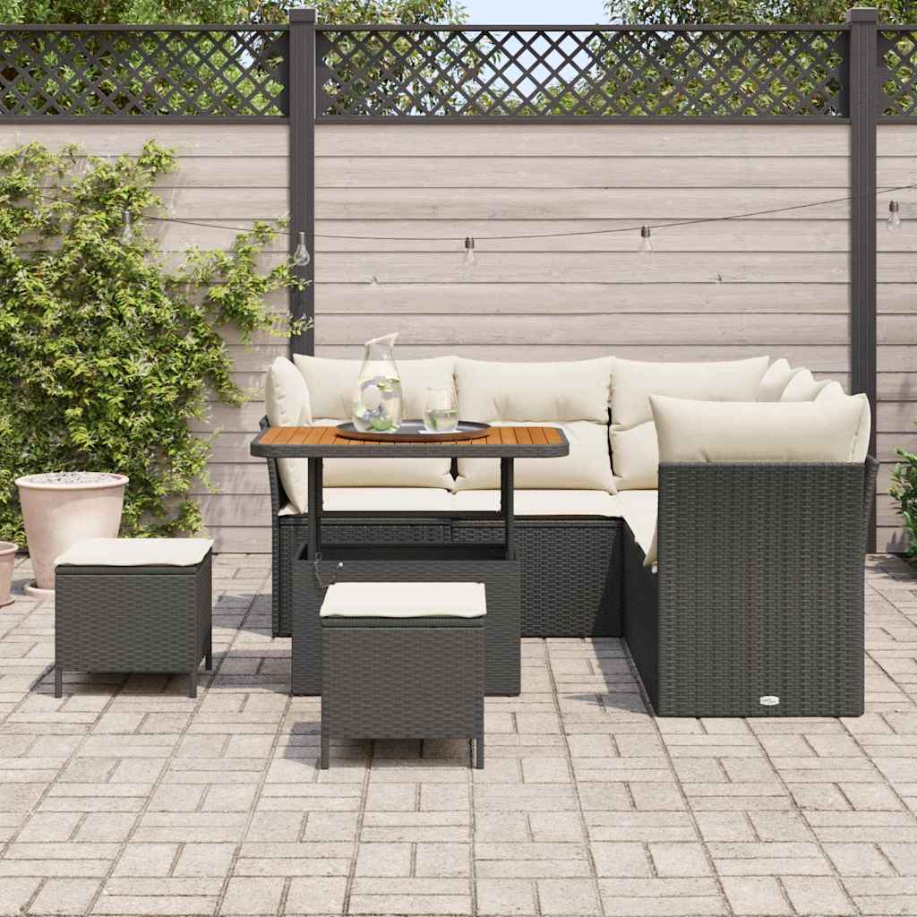 Garten-Sofa-Set 8 pcs Schwarz Poly-Rattan