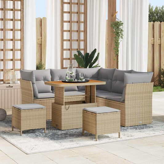 Garten-Sofa-Set 8 pcs Beige Poly-Rattan