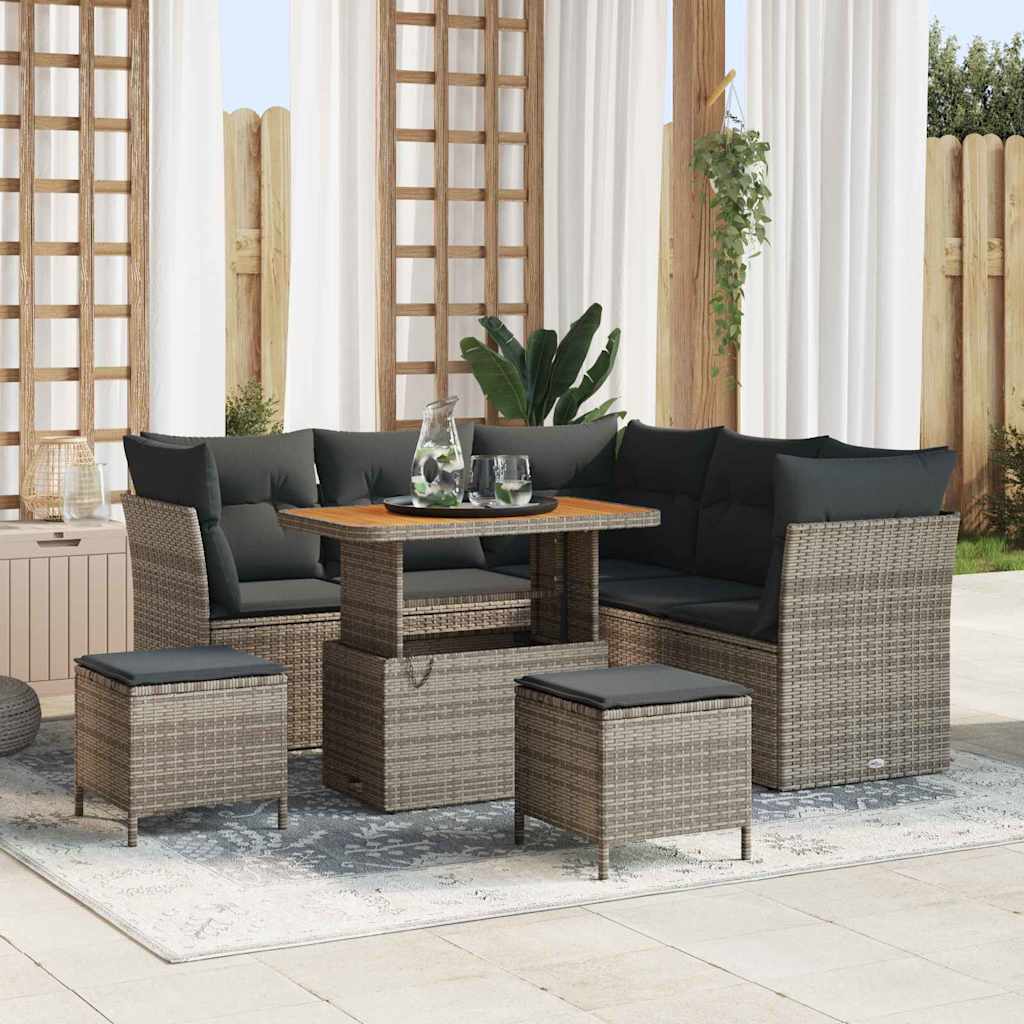 Garten-Sofa-Set 8 pcs Grau Poly-Rattan