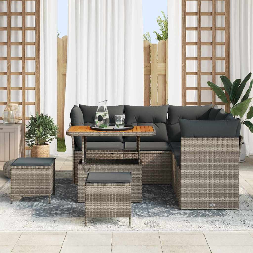 Garten-Sofa-Set 8 pcs Grau Poly-Rattan