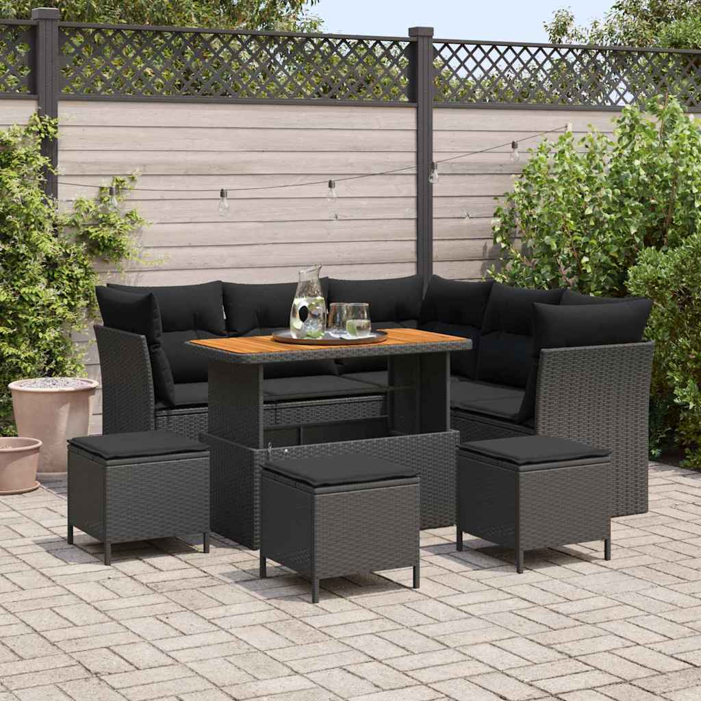 Garten-Sofa-Set 9 pcs Schwarz Poly-Rattan