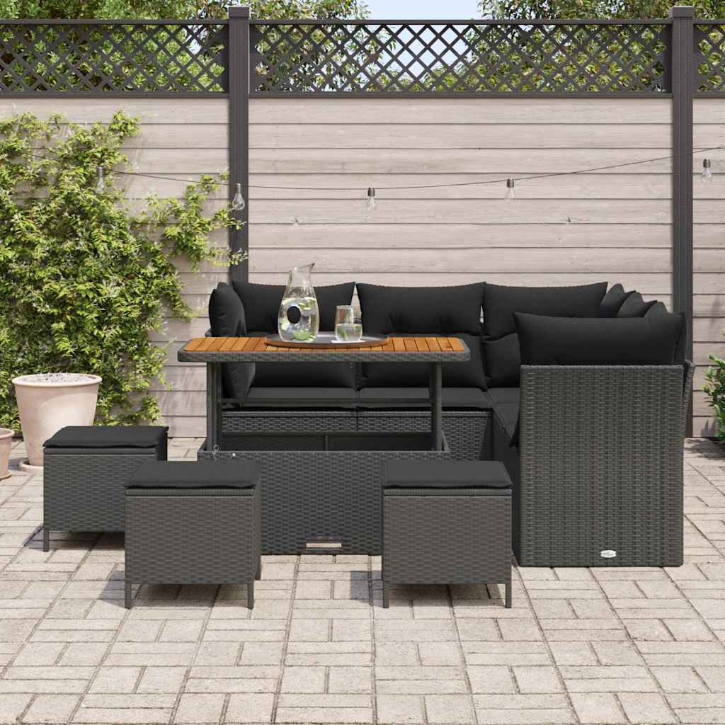 Garten-Sofa-Set 9 pcs Schwarz Poly-Rattan