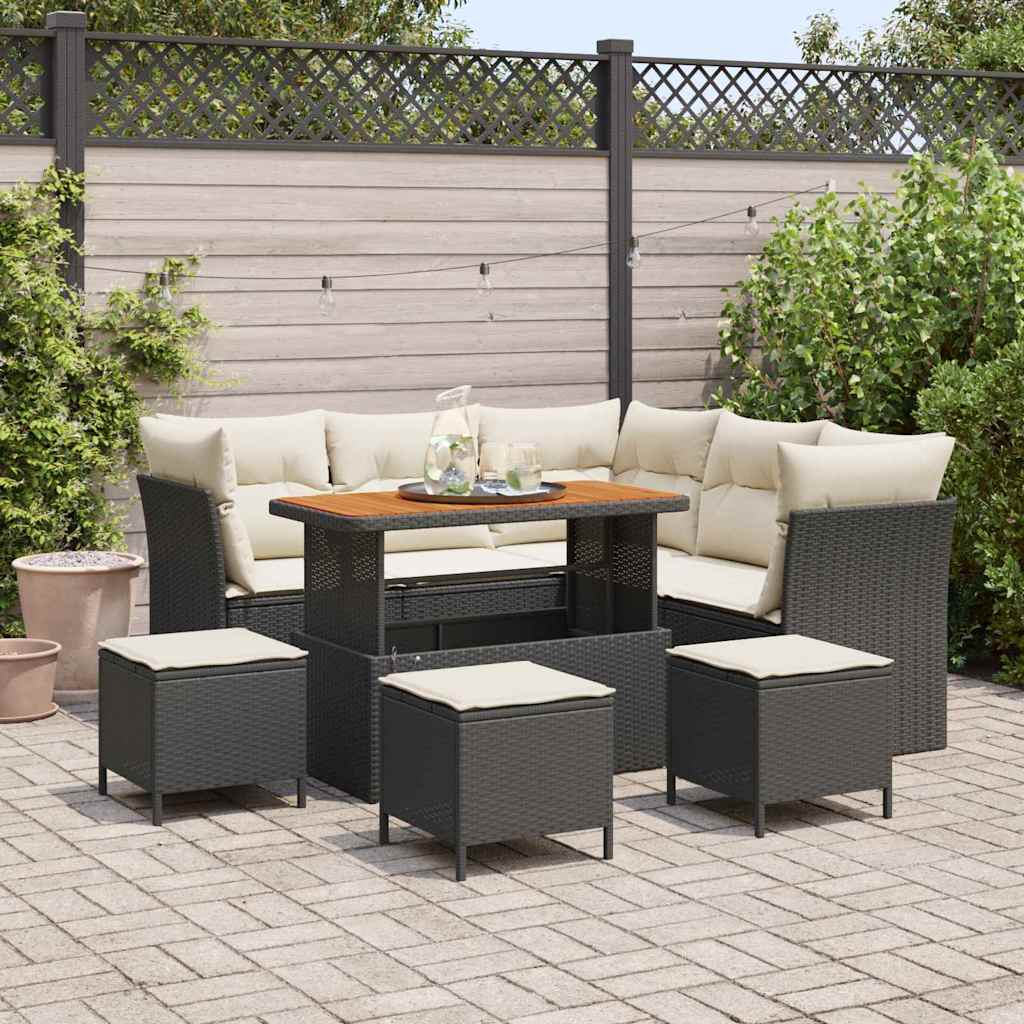 Garten-Sofa-Set 9 pcs Schwarz Poly-Rattan