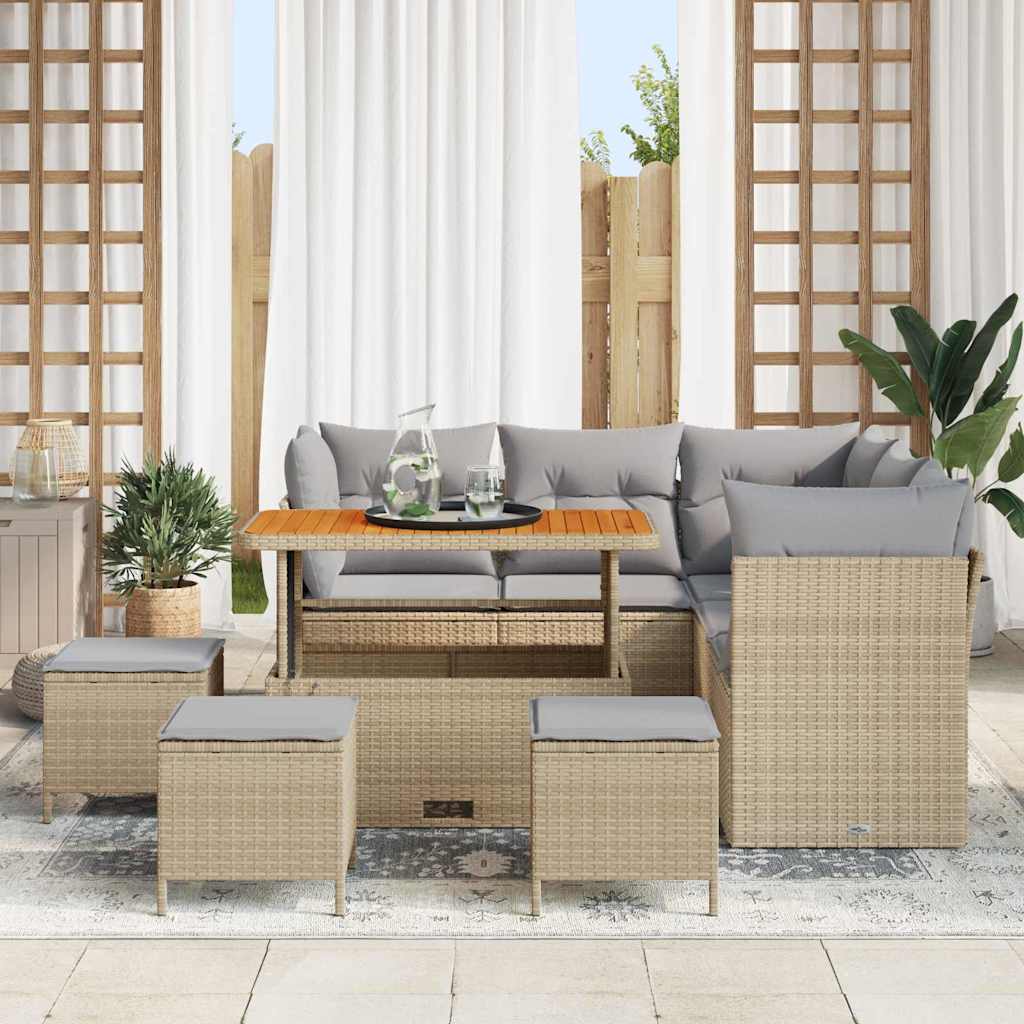 Garten-Sofa-Set 9 pcs Beige Poly-Rattan