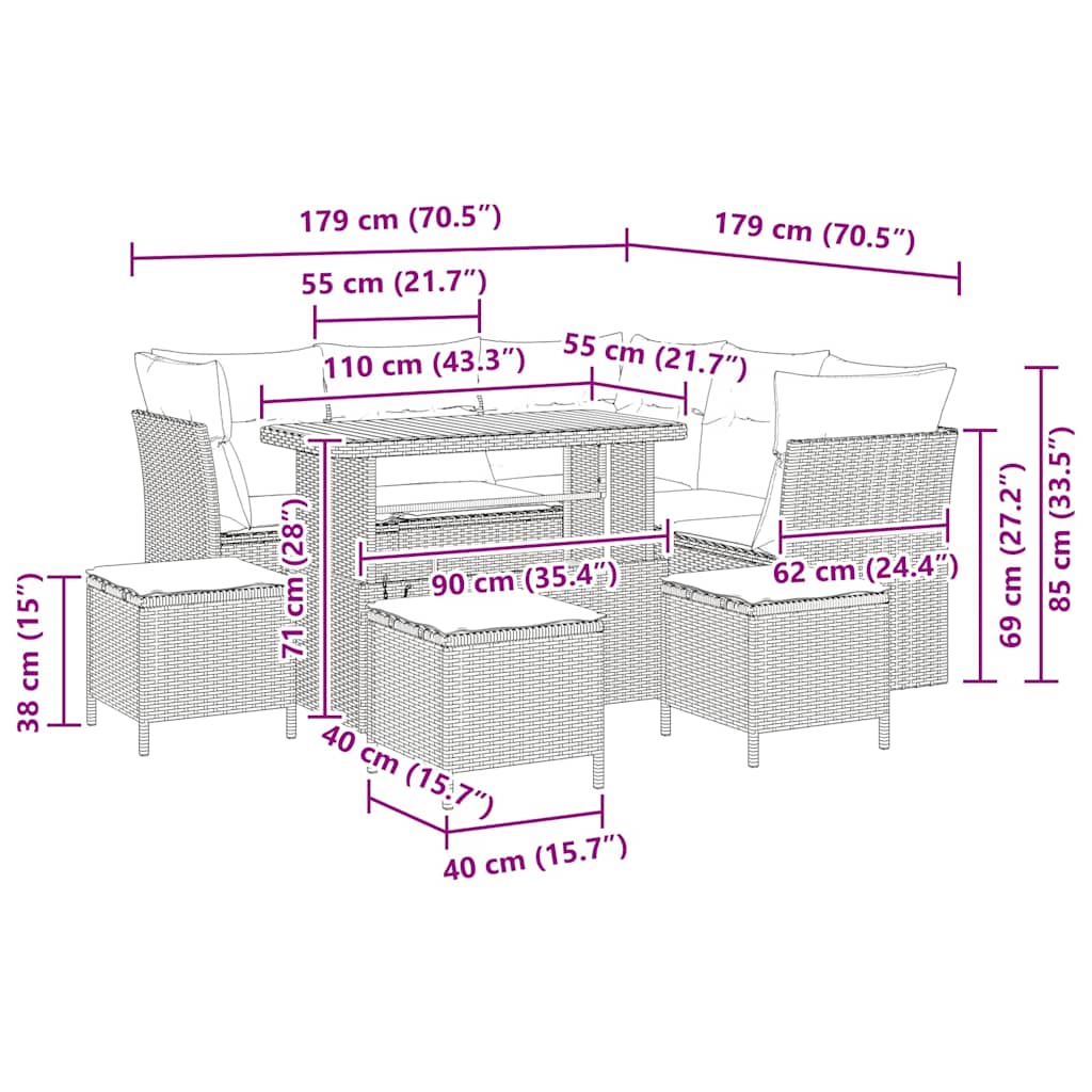Garten-Sofa-Set 9 pcs Beige Poly-Rattan