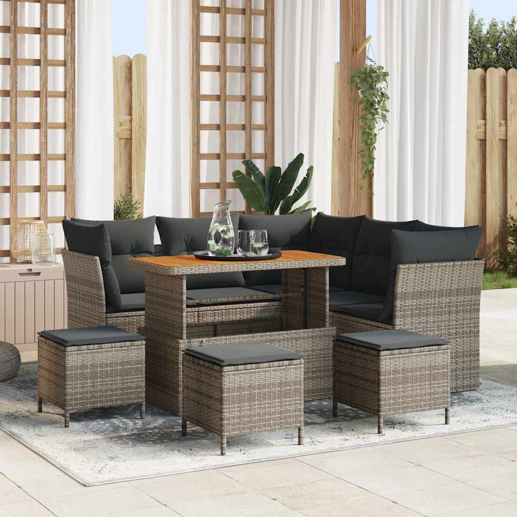 Garten-Sofa-Set 9 pcs Grau Poly-Rattan