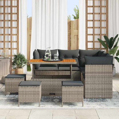 Garten-Sofa-Set 9 pcs Grau Poly-Rattan