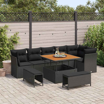 Garten-Sofa-Set 9 pcs Schwarz Poly-Rattan