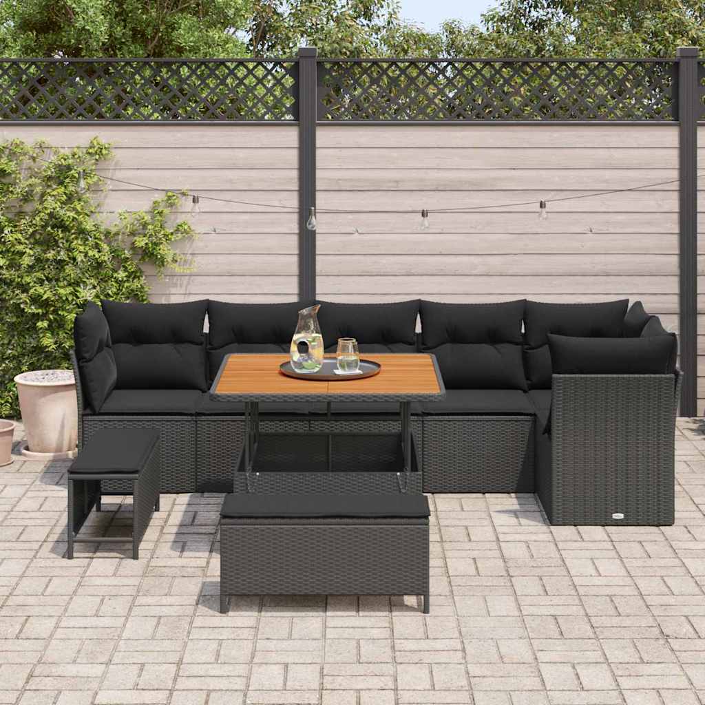 Garten-Sofa-Set 9 pcs Schwarz Poly-Rattan