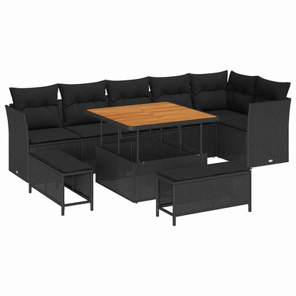 Garten-Sofa-Set 9 pcs Schwarz Poly-Rattan