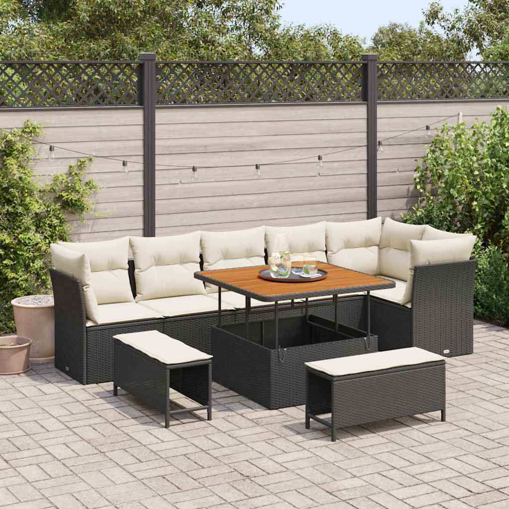 Garten-Sofa-Set 9 pcs Schwarz Poly-Rattan