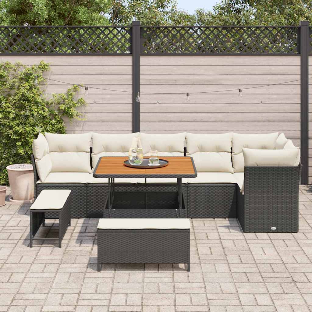 Garten-Sofa-Set 9 pcs Schwarz Poly-Rattan