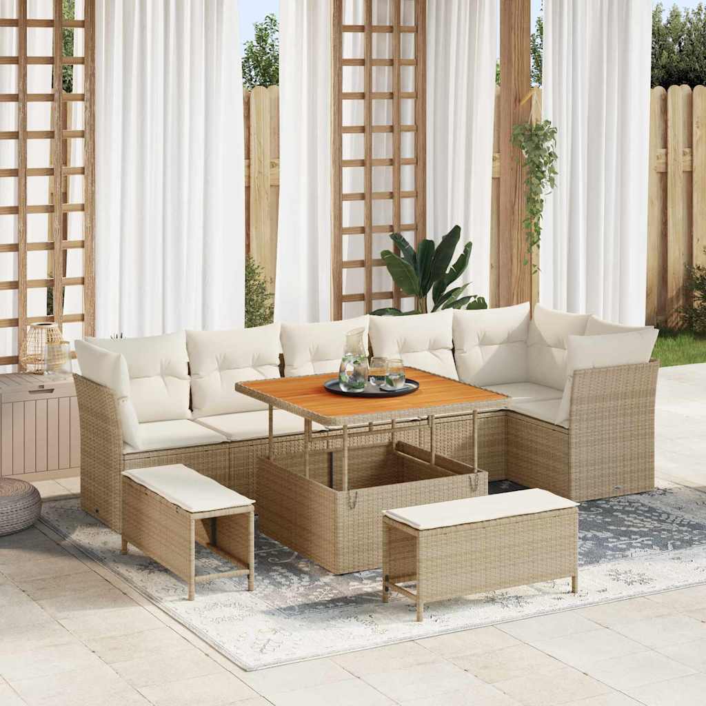 Garten-Sofa-Set 9 pcs Beige Poly-Rattan