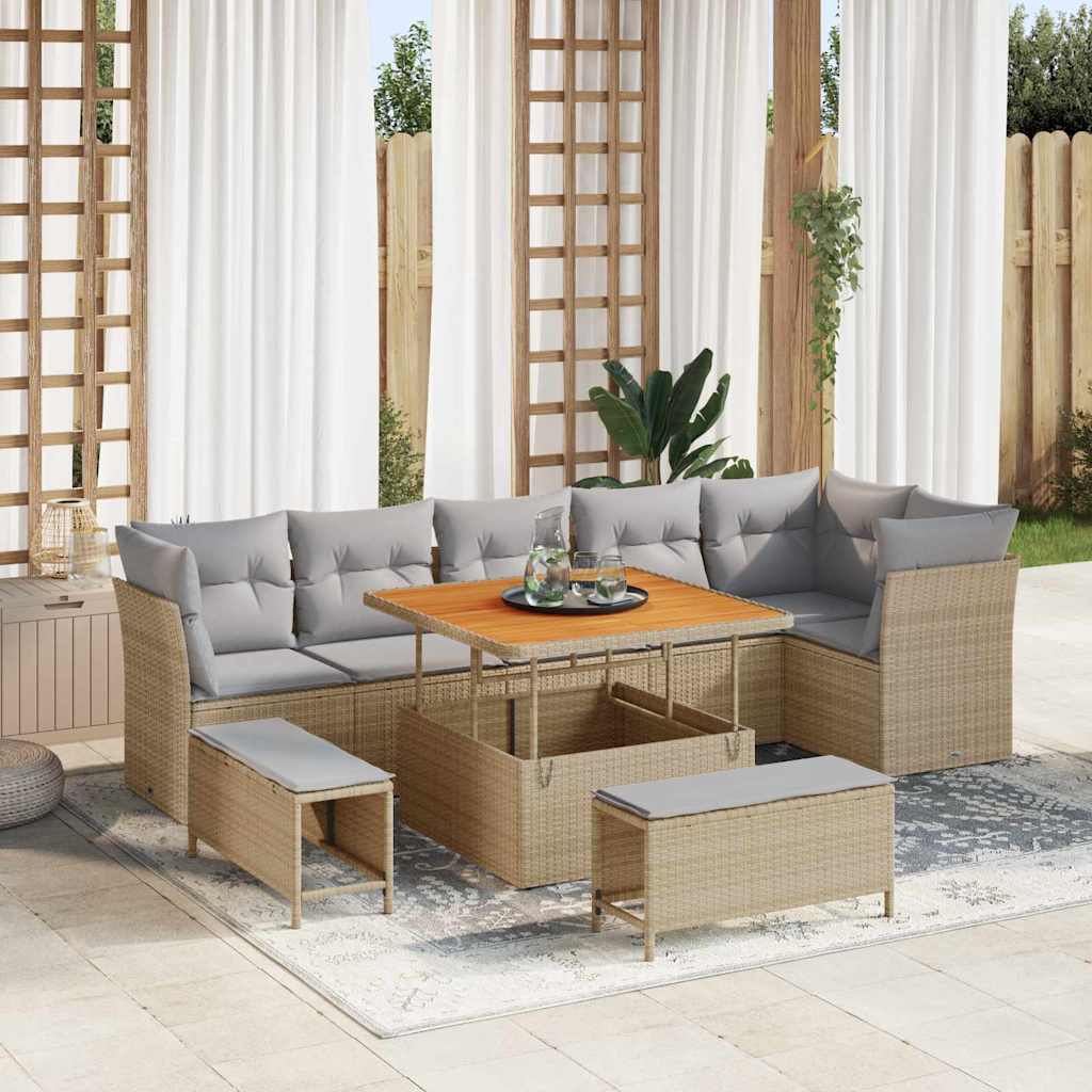 Garten-Sofa-Set 9 pcs Beige Poly-Rattan