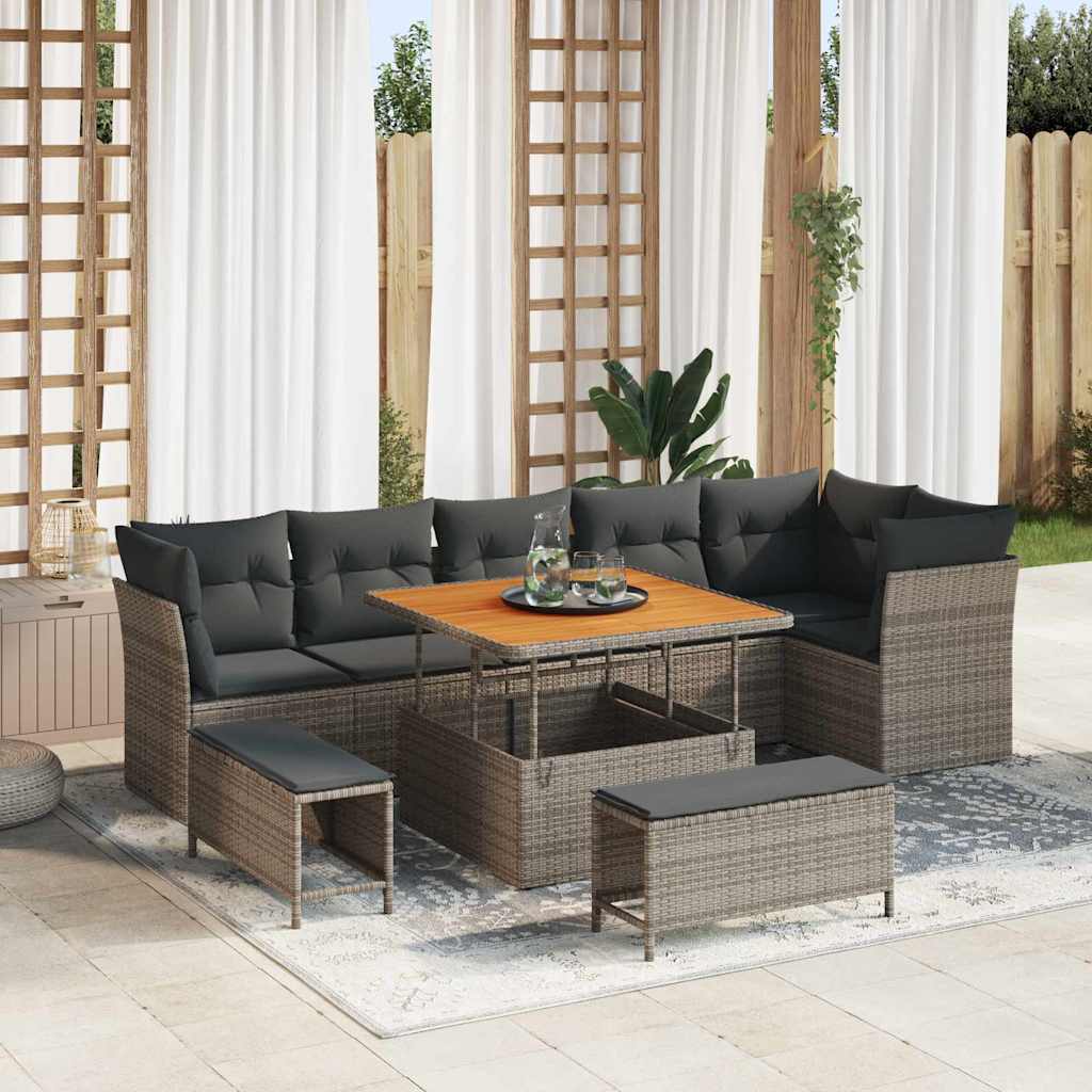 Garten-Sofa-Set 9 pcs Grau Poly-Rattan