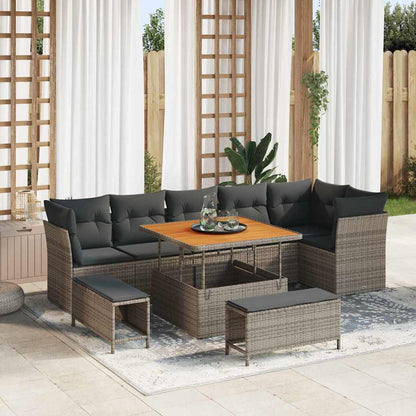 Garten-Sofa-Set 9 pcs Grau Poly-Rattan