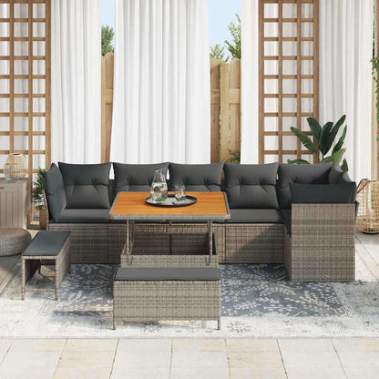 Garten-Sofa-Set 9 pcs Grau Poly-Rattan