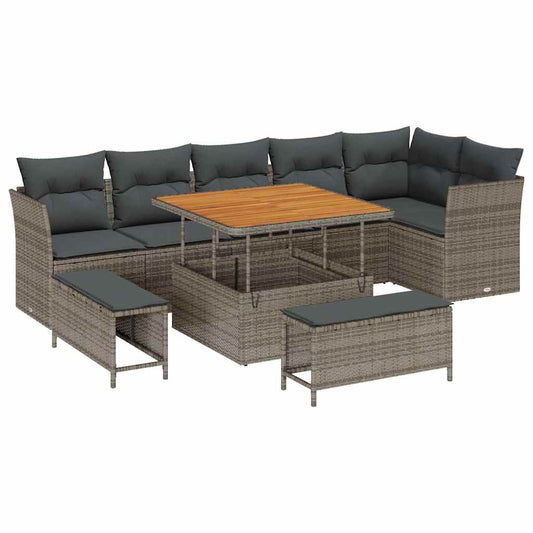 Garten-Sofa-Set 9 pcs Grau Poly-Rattan