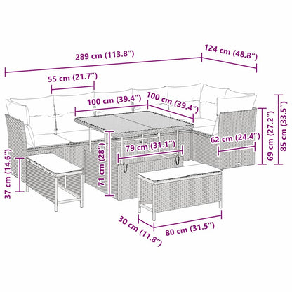 Garten-Sofa-Set 9 pcs Grau Poly-Rattan