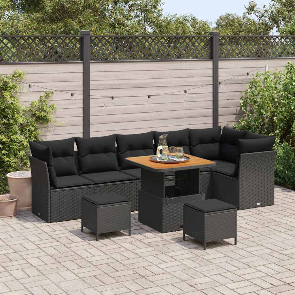 Garten-Sofa-Set 9 pcs Schwarz Poly-Rattan