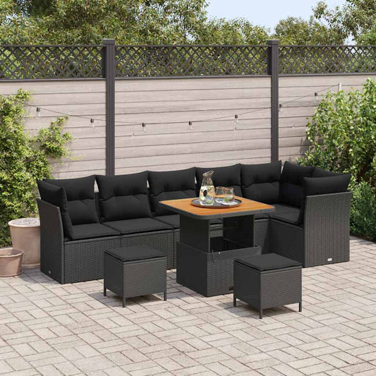 Garten-Sofa-Set 9 pcs Schwarz Poly-Rattan