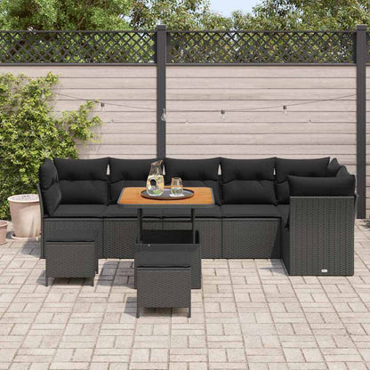 Garten-Sofa-Set 9 pcs Schwarz Poly-Rattan