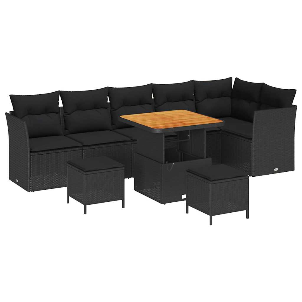 Garten-Sofa-Set 9 pcs Schwarz Poly-Rattan