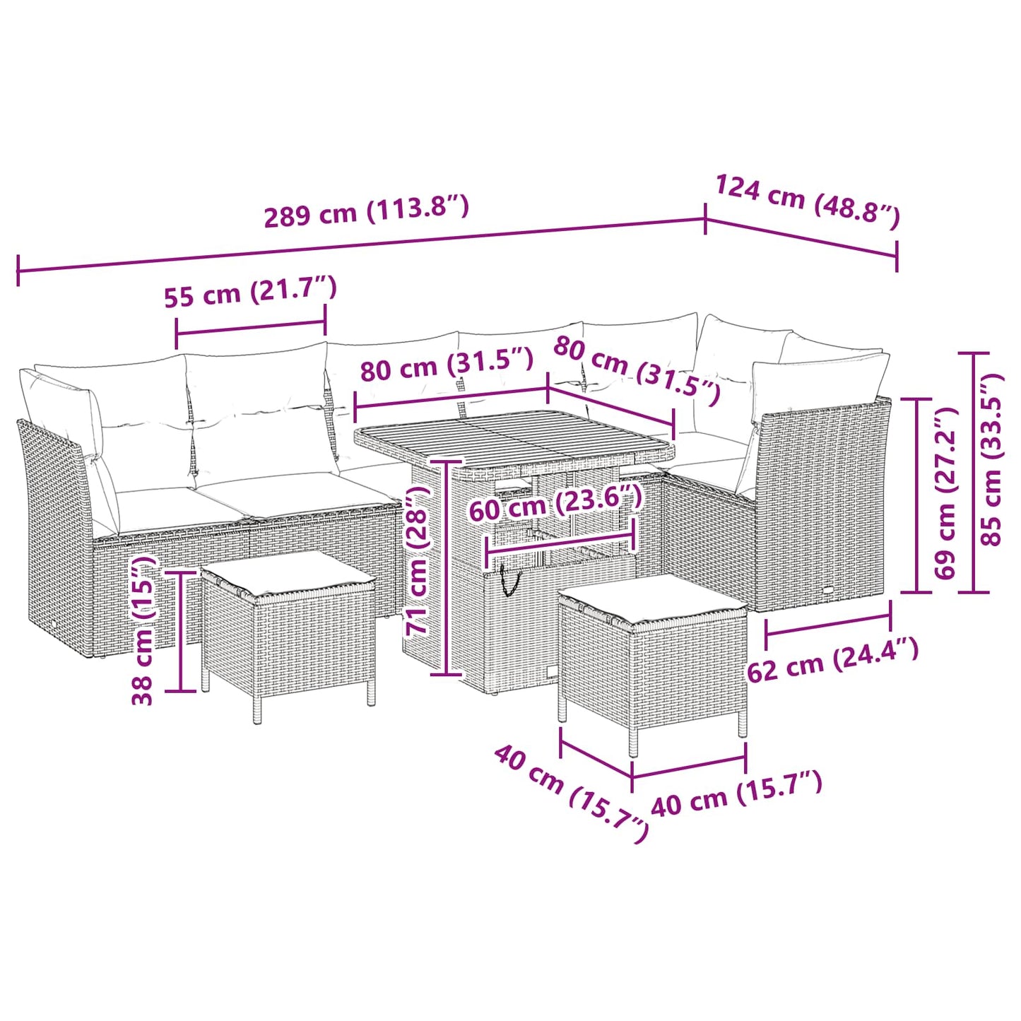 Garten-Sofa-Set 9 pcs Schwarz Poly-Rattan