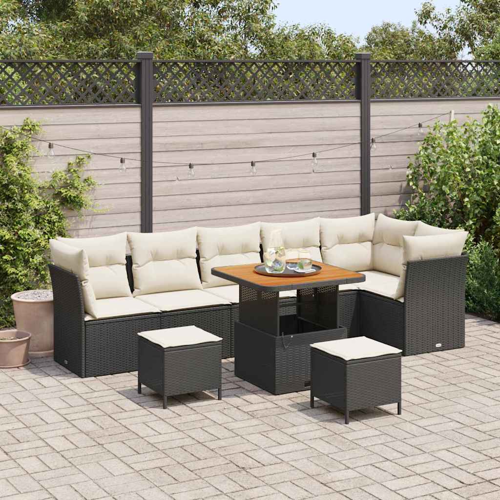 Garten-Sofa-Set 9 pcs Schwarz Poly-Rattan