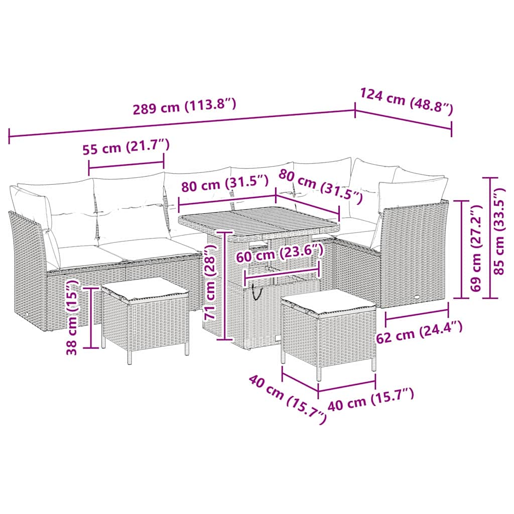 Garten-Sofa-Set 9 pcs Beige Poly-Rattan