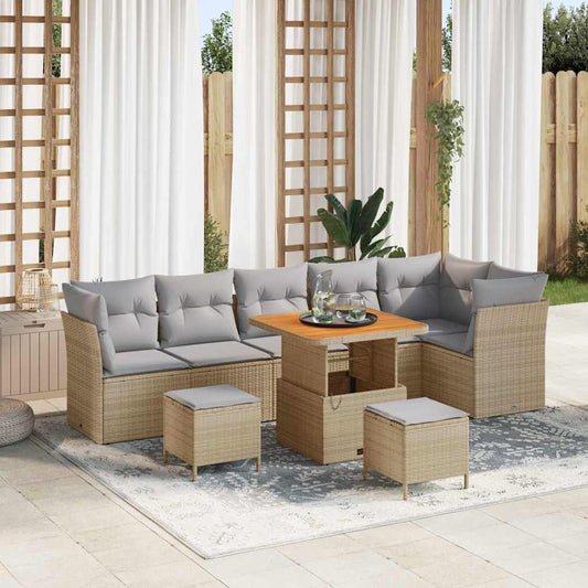 Garten-Sofa-Set 9 pcs Beige Poly-Rattan