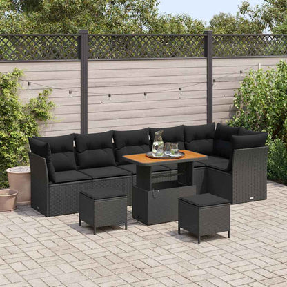 Garten-Sofa-Set 9 pcs Schwarz Poly-Rattan