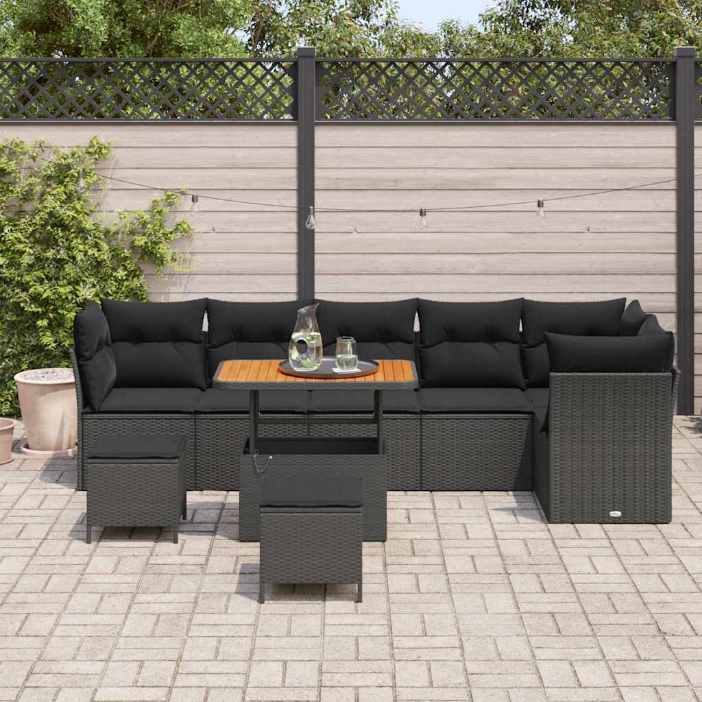 Garten-Sofa-Set 9 pcs Schwarz Poly-Rattan