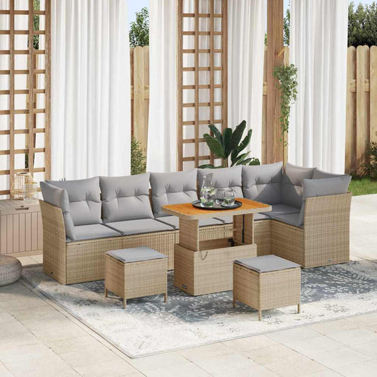 Garten-Sofa-Set 9 pcs Beige Poly-Rattan