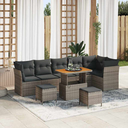 Garten-Sofa-Set 9 pcs Grau Poly-Rattan
