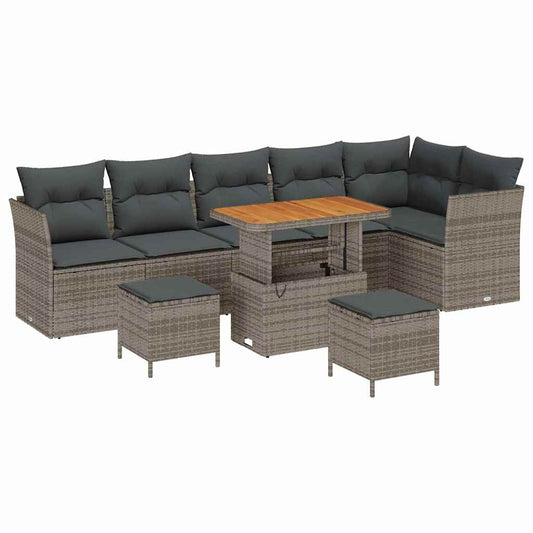 Garten-Sofa-Set 9 pcs Grau Poly-Rattan