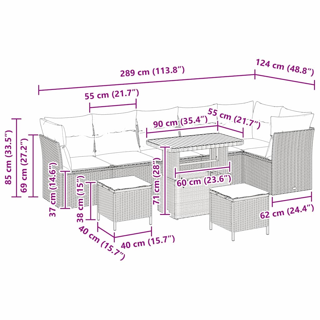Garten-Sofa-Set 9 pcs Grau Poly-Rattan