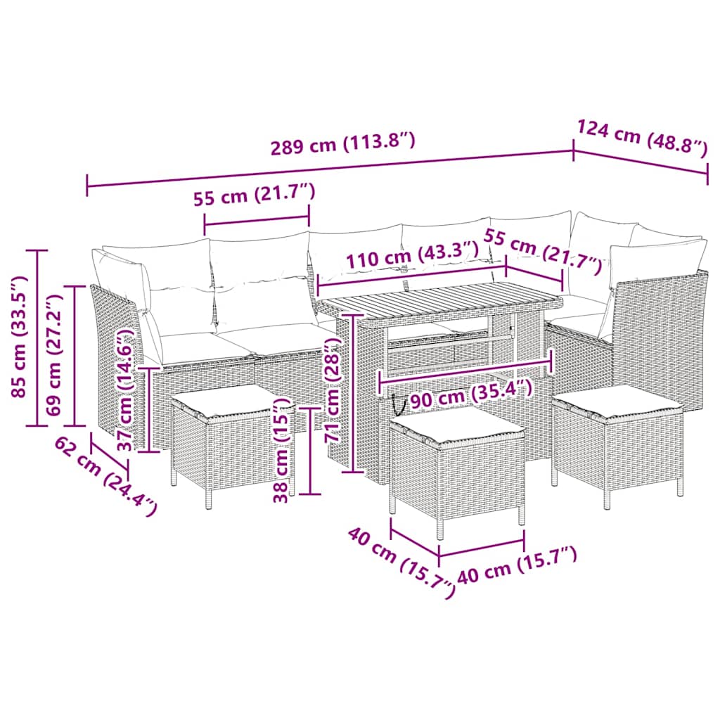 Garten-Sofa-Set 10 pcs Schwarz Poly-Rattan