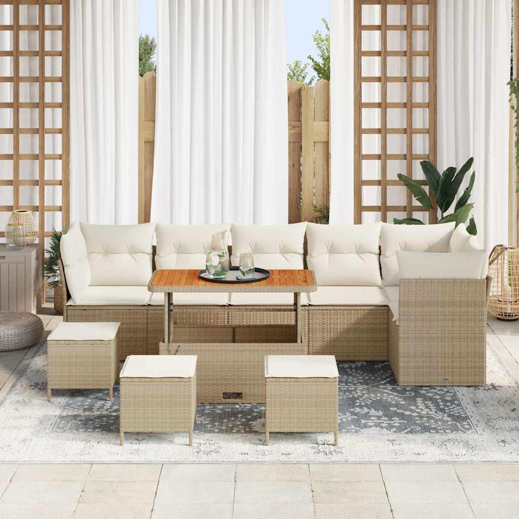 Garten-Sofa-Set 10 pcs Beige Poly-Rattan